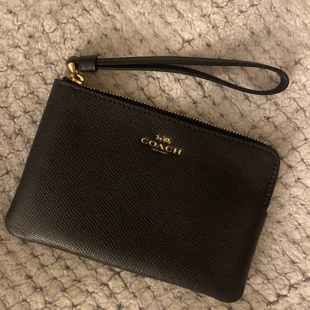 Midnight Blue Leather Coach Wristlet 4”x6”